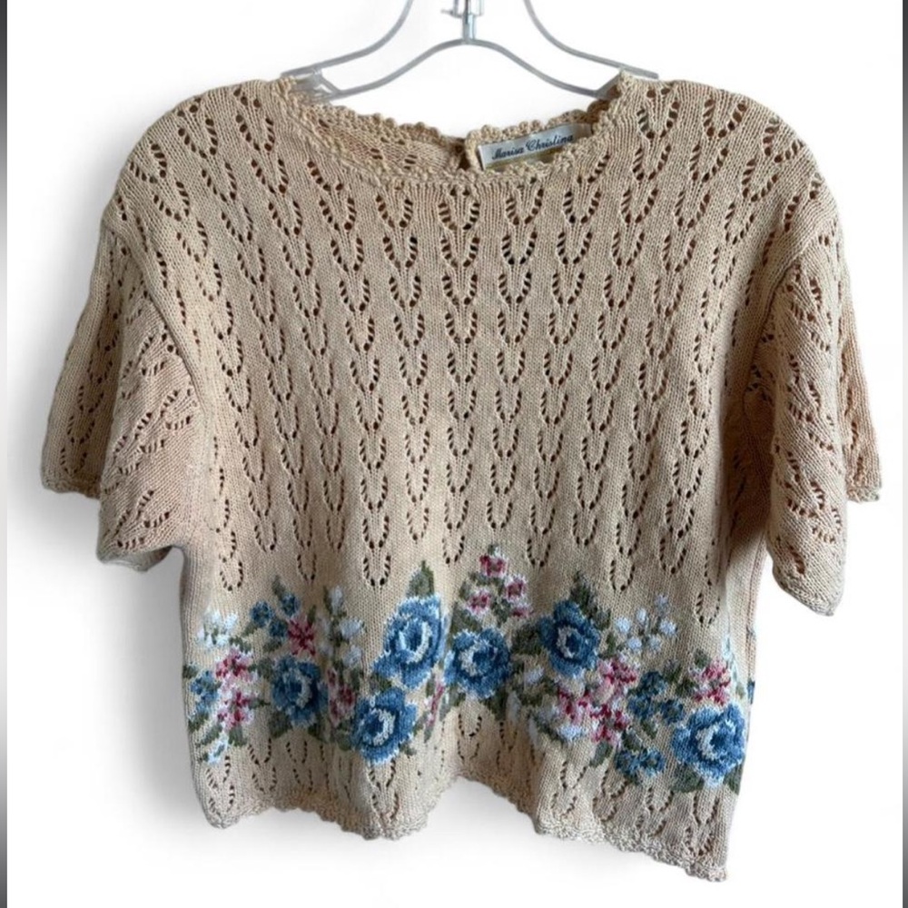 Marisa Christina Vintage Cream floral knit top